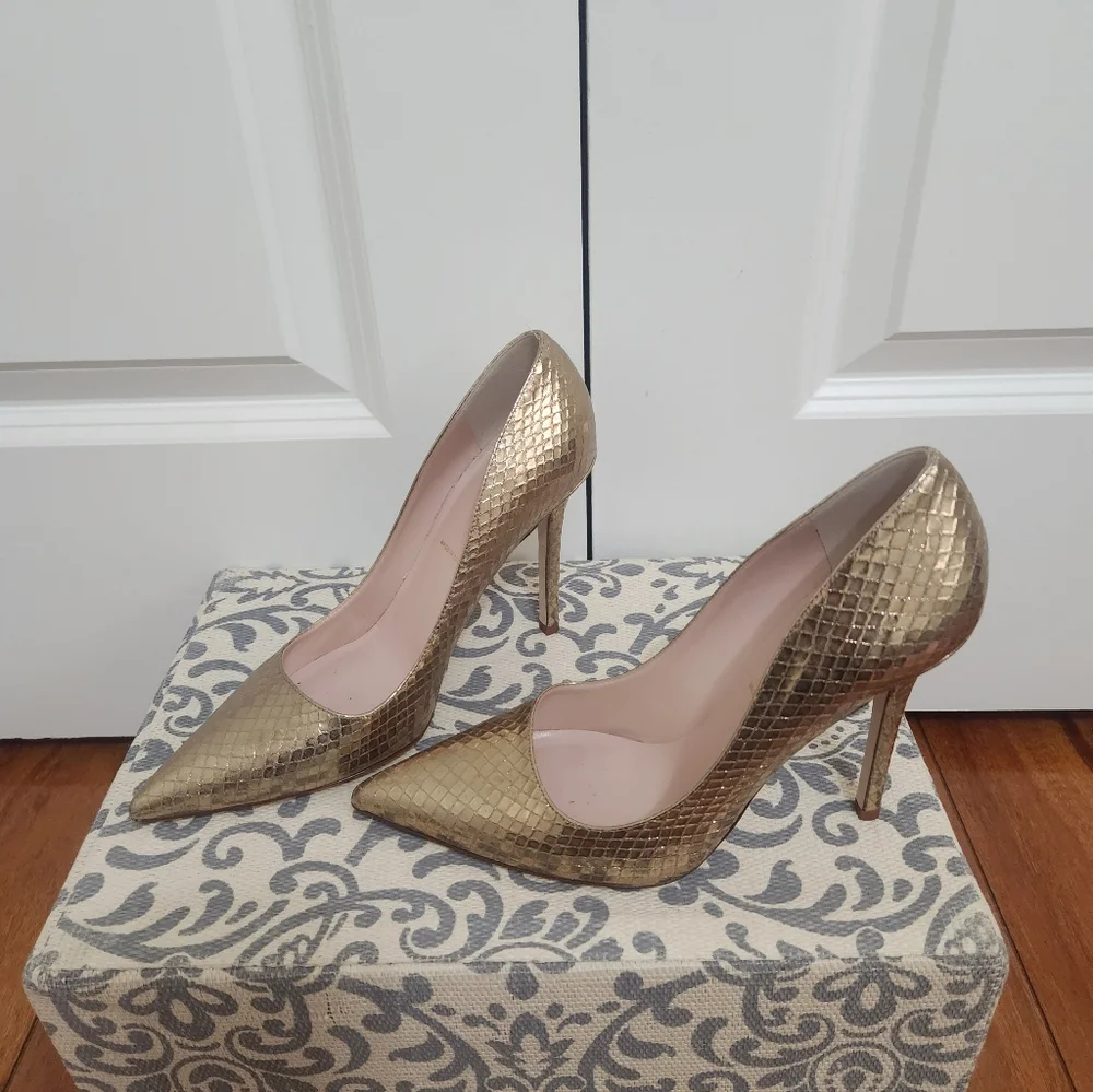 Kate Spade Larisa Metallic Bronze /Gold  Snake Stilettos Pumps